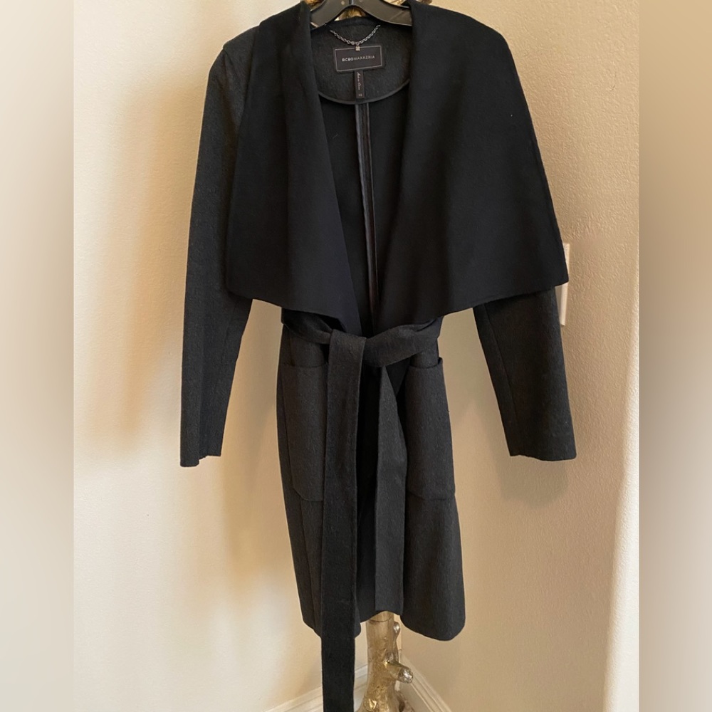 BCBGMAXAZRIA, TWO TONE WRAP COAT